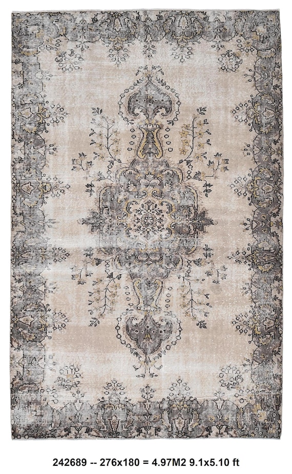 6x9 Beige Gray Turkish Rug, 6x9 Floral Vintage Rug, 6x9 Rug, Handmade Wool Oushak, 6x9 Area Rug, Oriental Style, Rug For Living Room Bedroom
