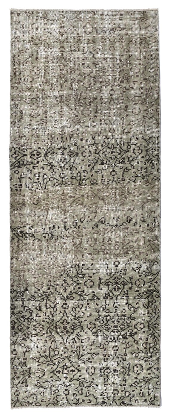 2x7 Distressed Green Brown Turkish Runner Rug,  2x7 Green Floral Turkish Runner Rug,Distressed Green 2x7 Runner Rug, 2x7 Vintage Runner Rug.