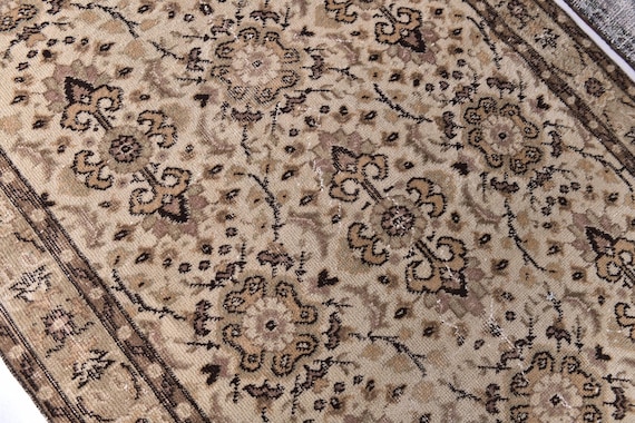 4x7 Vintage Brown Accent Rug, 4x7 Brown Cream Color 4x7 Distressed Rug, Traditional Home Decor, Handmade Wool Rug, 4x7 Rug Farmhouse Rug