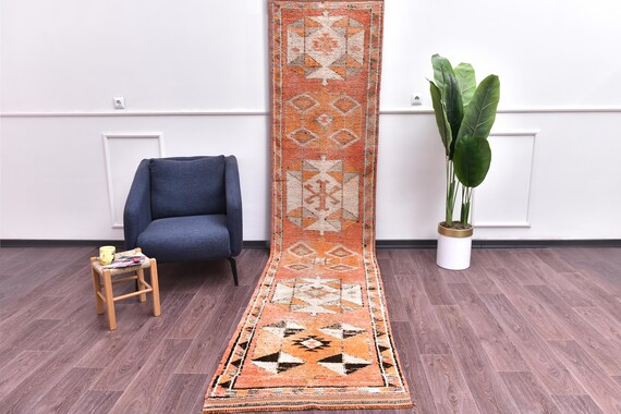 3x12 Handmade Vintage Wool Runner Rug, Rug For Hallway Kithcen, Copper Color, Oriental Runner