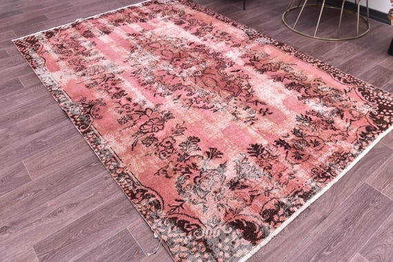5x8 Vintage Overdyed Rug, Salmon Brown Color, 5x8 Handmade Wool Rug, Living Room Bedroom Rug,