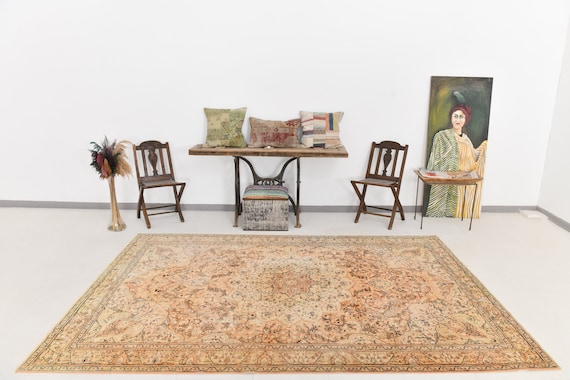 6x10 Persian Rug, 6x10 Peach Vintage Persian Rug, 6x10, Wool Handmade Antique, 6x10 Rug, 6x10 Vintage Rug, Peach Red & Brown Rug, 58s Rugs
