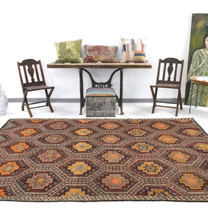 6x9 TURKISH VINTAGE KILIM Rug, Shades Of Orange & Red Kilim  Wool Handmade Oushak  Ethnic Eclectic Style Kilims Rug For Farmhouse Room 59s