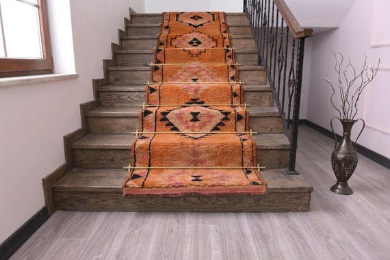 2x14 Vintage Stair Runner Rug, 2x14 Turkish Hallway  Kitchen Rug, Copper Color