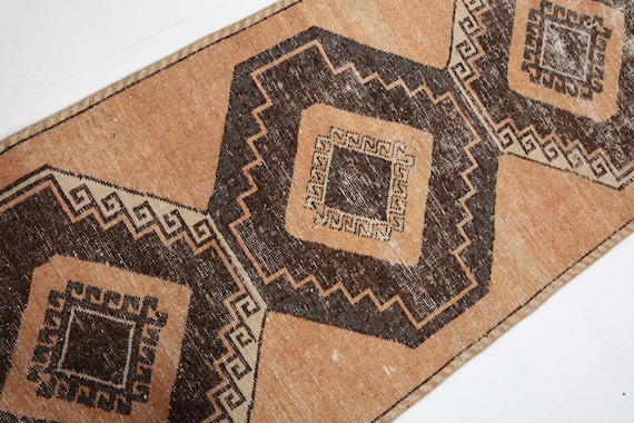 3x11 Vintage Runner Rug, 3x11 Brown Tones Runner Rug, Handmade Wool Rug, 3x11 Faded Runner Rug, 3x11 Hallway Rug, Rugged Rug