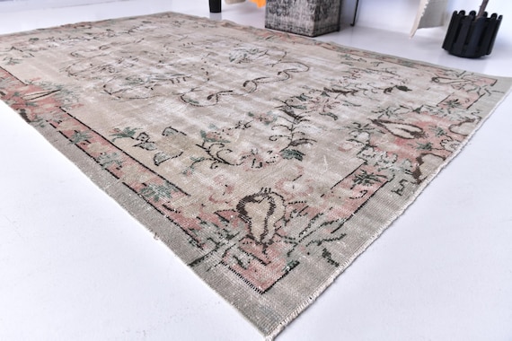 6x10 Vintage Turkish Area Rug, Orange Blue Color, 6x10 Handmade Area Rug, 6x10 Floral Rug,  Perfect For Living Room Bedroom, Large area Rug