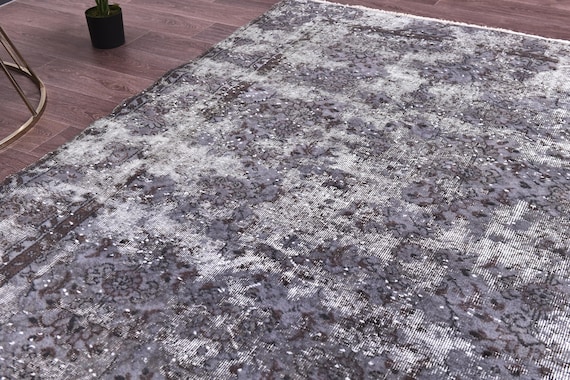 7x9 Vintage Gray Overdyed Area Rug, 7x9 Farmhouse Rug, Handmade Wool Rug, 7x9 Area Rug, 7x9 Gray Color, Farmhouse Decor Rug, Faded Rug