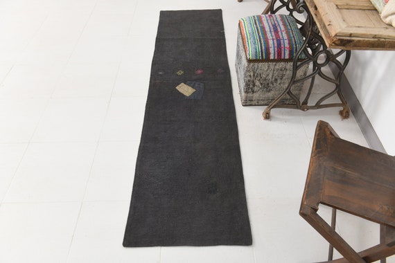 2x8 Runner Rug, 2x8 Hemp Runner, 2x8 Vintage Hemp Runner Rug, 2x8, Hemp Runners, Oushak Handmade Rug, Rugs 2x8, Dark Gray Hemp Rug, 59s