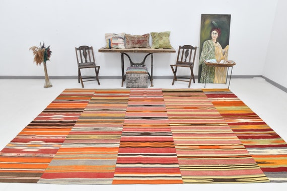 8x12 Area Rug, 8x12 Kilim Rug, 8x12 Modern & Ethnic Oversize Kilim Rug, 8x12, Oversize Kilim Rug, Extra Large Rug, Rugs 8x12, Bold Colorful