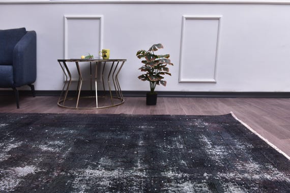 7x10 Black Overdyed Vintage Rug, 7x10 Faded Rug, Living Room Kithcen Rug,Handmade, Area Rug, Vintage Tapestry, Dark Tones, Wool Material