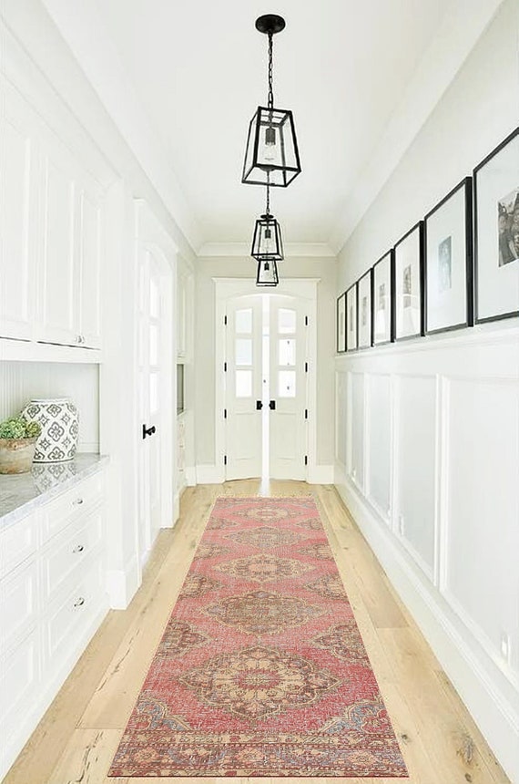 3x13 Runner Rug, 3x13 Long Narrow Persian, 3x13 Soft Wool Persian Runner Rug, 3x13, Handmade Wool Modern, 3x13 Rugs, Pale Red Persian, Gift