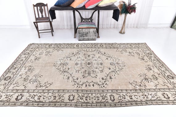 6x10 Area Rug, Brown Tones Rug, Faded Rug, Vintage Turkish Tapestry, Handmade Decorative Rug 6x10, Traditional Floral Rug, Artisan Rug 6x10,