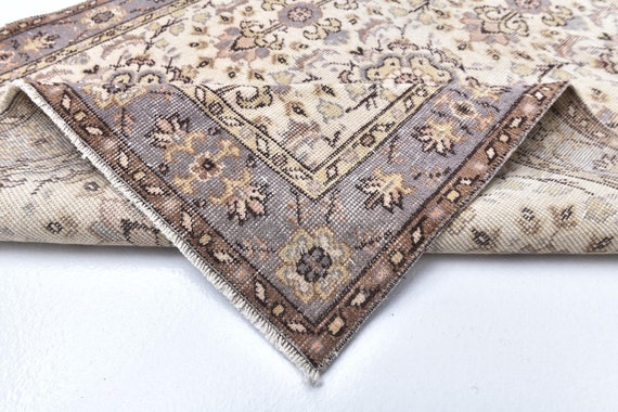 4x7 Rug, 4x7 Vintage Rug, 4x7 PASTEL TURKISH VINTAGE Rug, 4x7 Area Rug, Cream & Brown Vintage Rug, 4x7 Turkish Rug, Rug For Bedroom Office