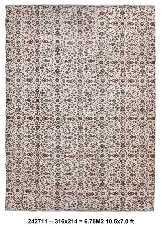 7x10 TURKISH VINTAGE AREA Rug, 7x10 Cream Brown Vintage Rug, 7x10 Vintage Rug, Handmade Floral Wool Rug, 7x10 Turkish Rug, Living Room Rug