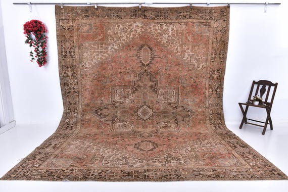 10x12 Earthly Red Vintage Rug, 10x12 Oversize Vintage Rug, Large Area Rug, 10x12 Rugs, Wool Handmade Persian Rug, 10x12 Vintage Rug, Antique