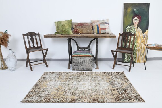 3x6 Area Rug, 3x6 FLORAL TURKISH VINTAGE Rug, 3x6, Turkish Vintage Rug 3x6, Wool Handmade Oushak Rug, Vintage Rug 3x6, Rug For Bedroom, 62s
