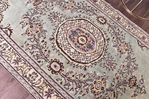5x9 Vintage Sage Green Area Rug, Green Purple Color, 5x9 Handmade Wool Rug, 5x9 Vintage Rug, Pink Rug, 5x9 Rug, Soft Rug, Living Room Rug
