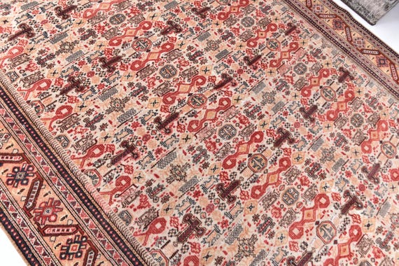 6x9 Vintage Persian Tabriz Style Rug, 6x9 Ivory, Red Rug, 6x9 Traditional Oriental Area Rug, 6x9 Tribal Rug, 6x9 Area Rug, Ornate Rug