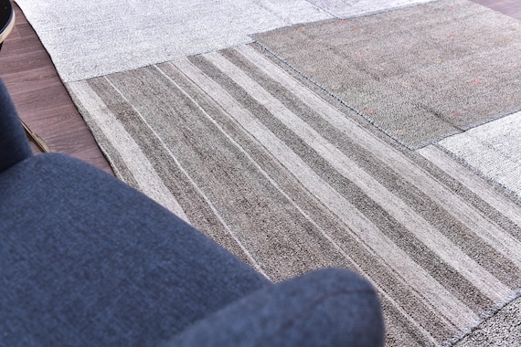 7x10 Patchwork Kilim,  Area Rug, 7x10 Gray Color, 7x10 Large Area Rug, Wool Handmade Kilims, Rugs 7x10, Neutral Rug, Tribal Kilim Rug