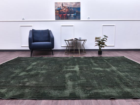 6x10 Vintage Green Overdyed Rug, 6x10 Handmade Wool Rug, 6x10 Rug, 6x10 Living Room Kithcen Rug, 6x10 Area Rugs, Green Color, Farmhouse Rug