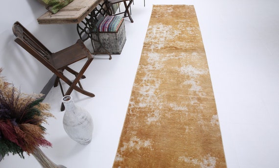 3x12 Runner Rug, 3x12 Vintage Runner, 3x12 TURKISH VINTAGE RUNNER Rug, 3x12, Brunt Mustard Vintage Rug, 3x12 Turkish Runner, Antique 57s
