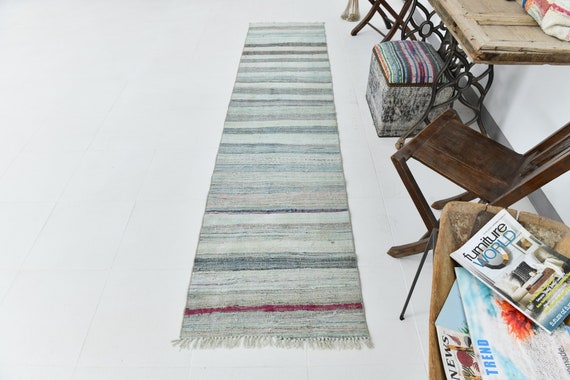 2x10 Runner Rug, 2x10 Turkish Runner, 2x10 VINTAGE TURKISH RUNNER Rug, 2x10, Shades Of Pastel, Turkish Runners, Rug For Entrway Hall, 60s