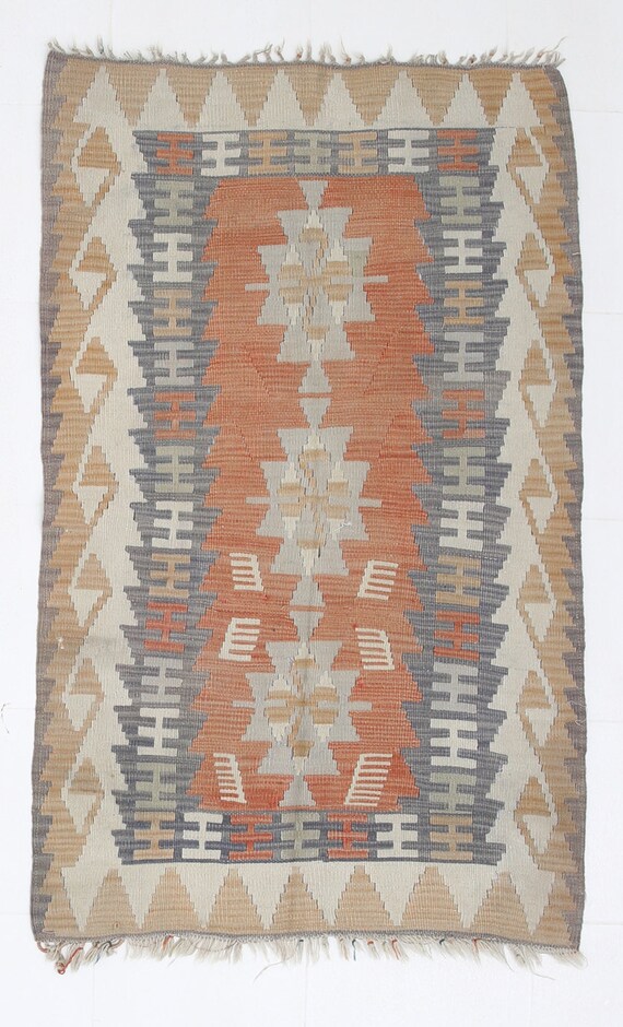 3x4 Area Rug, 3x4 TURKISH VINTAGE KILIM Rug, 3x4 Kilim Rug, Wool Handmade Kilim, Geometric Style Kilim, Rugs 3x4, Vintage Kilim Rug, 55s Rug
