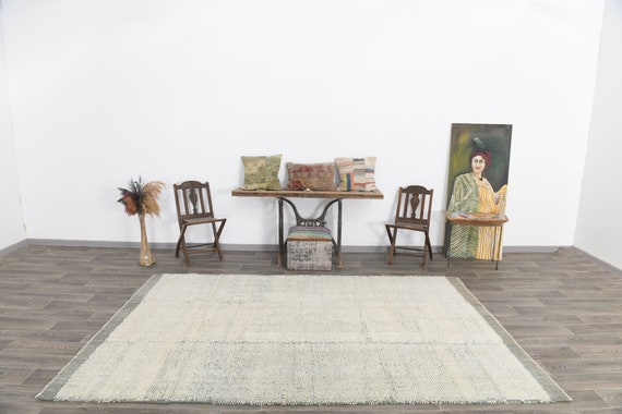 6x10 Area Rug, 6x10 Soft & Pastel Vintage Rug, 6x10, Oversize Vintage Rug, Large Area Rug, 6x19 Rugs, Wool Handmade Oushak, Gray Beige Rugs