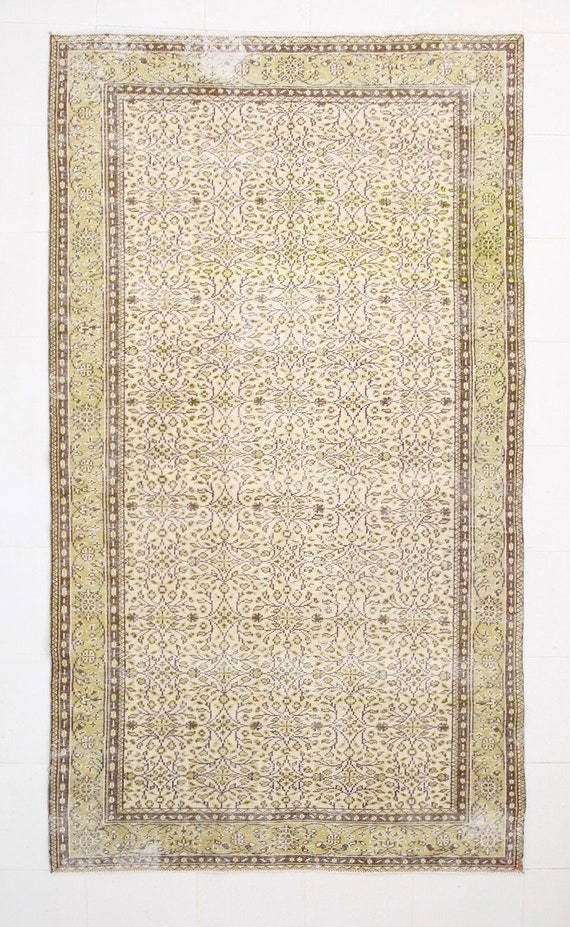 6x10 Area Rug, 6x10 Floral Vintage, 6x10 TURKISH VINTAGE OUSHAK Rug, 6x10, Wool Handmade Turkey, Lime Green & Brown Vintage Rug, Antique 59s