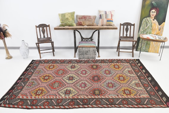 5x9 Area Rug, 5x9 Persian Kilim, 5x9 Red Brown Vintage Kilim Rug, 5x9, Handmade Wool Rug, 5x9 Rug, Ethnic Bohemian, 5x9 Kilim Rug, Luxury