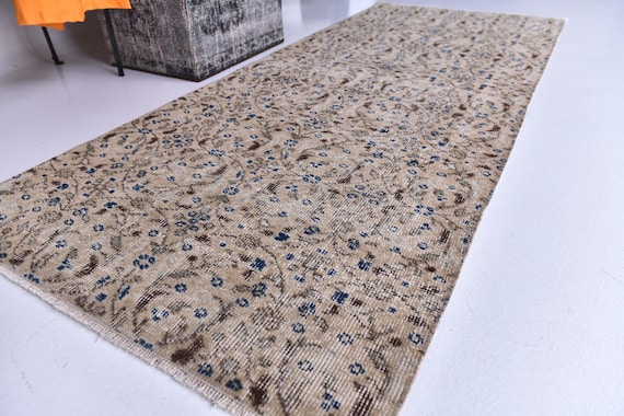2x6 Vintage Faded Runner Rug, 2x6 Handmade Wool Floral Runner, Brown Blue Color, 2x6 Elegant Runner, 2x6 Hallway Rug, 2x6 Kithcen Runner Rug