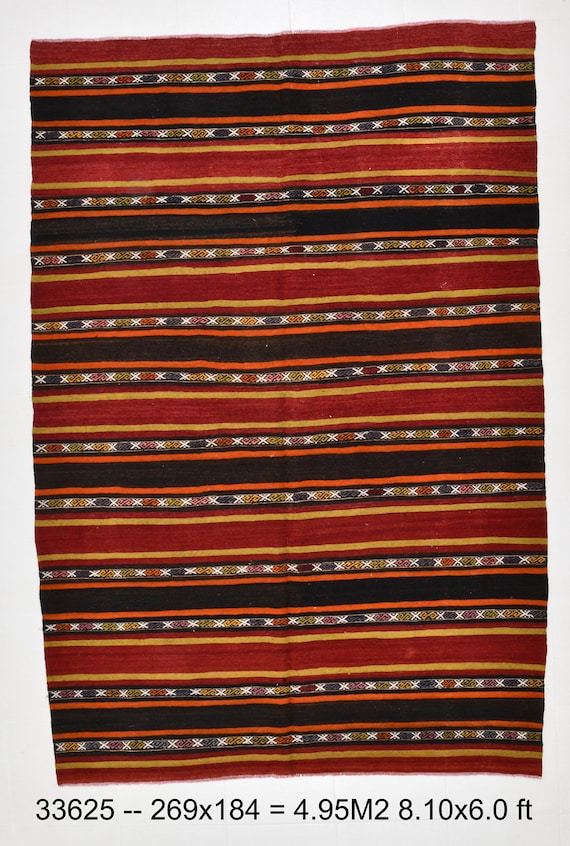 6x9 TURKEY VINTAGE KILIM Rug, 6x9, Turkish Kilim Rug, Wool Handwoven Kilim, Red & Brown Kilim, Bold Colorful Kilim, Rugs 6x9, Vintage Kilim