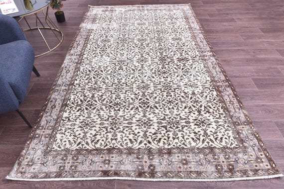 5x9 Vintage Brown Rug, 5x9 Handmade Area Rug, 5x9 Rug, Brown Cream Color, 5x9 Living Room Bedroom Rug, 5x9 Area Rug 5x9 Floral Medallion Rug