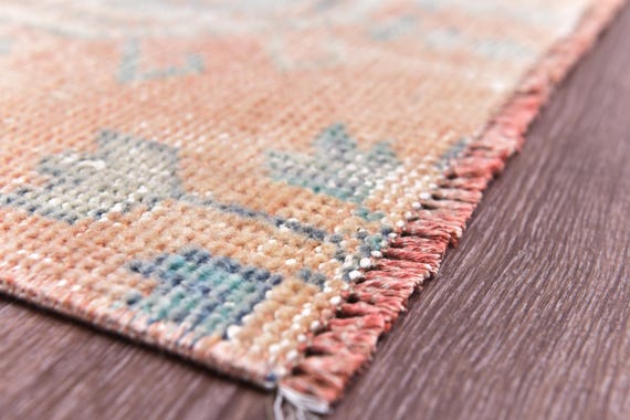 2x6 Vintage Faded Runner Rug, Orange Green Color, Handwoven Oriental Runner, Hallway Kitchen Runner Rug,