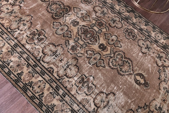 5x9 Vintage Turkish Brown Rug, Handamde Wool, Traditional Pattern, 5x9 Brown Green Color, 5x9 Rustic Home Decor, 5x9 Living Room Bedroom Rug