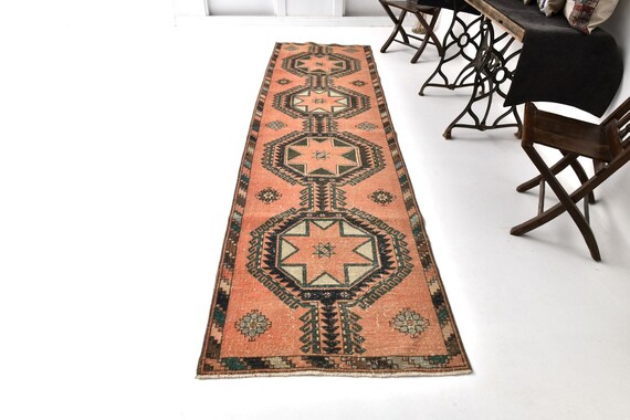 3x12 TURKISH VINTAGE OUSHAK Rug, 3x12, 3x12 Vintage Runner, Handmade Oushak Rug, 3x12 Runner Rug, Vintage Runner 3x12, Long Stair Entry Rugs