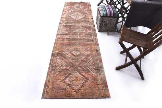 3x10 Runner Rug, 3x10 Vintage Runner, 3x10 Red & Brown Vintage Runner Rug, Handmade Wool Rug, 3x10 Rugs, Vintage Runner Rug, Rug For Kitchen