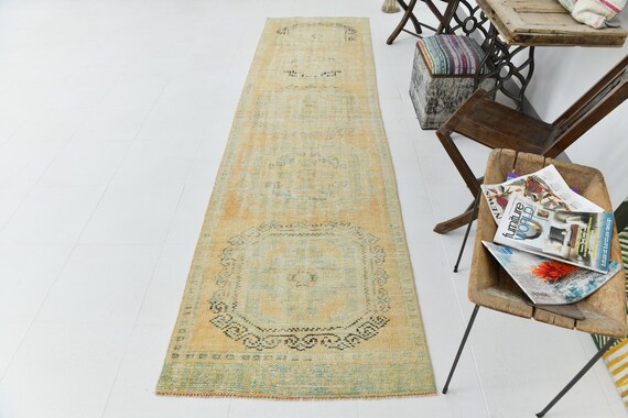 3x11 Rug, 3x11 TURKİSH VİNTAGE RUNNER, 3x11, Long Handmade Wool Rug, Vintage Runner, Tan Beige Rug, Long Runner, 3x11 Runner Rug, Tapis