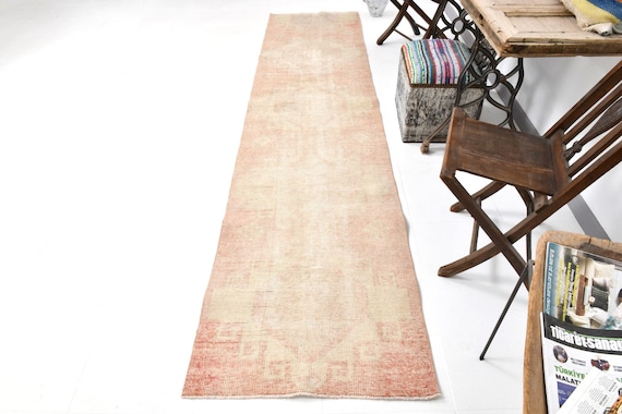 3x11 Persian Vintage Runner Rug, 3x11 Vintage Runner, 3x11 Rug, Hand Woven Wool Rug, 3x11 Persian Runner, Red & Beige Rug, Rug For hallway