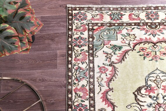 5x9 Vintage Faded Turkish Rug, 5x9 Red Blue Color,Handmade Wool Rug, Traditional Pattern, 5x9 Farmhouse Rug, 5x9 Living Room Bedroom Rug