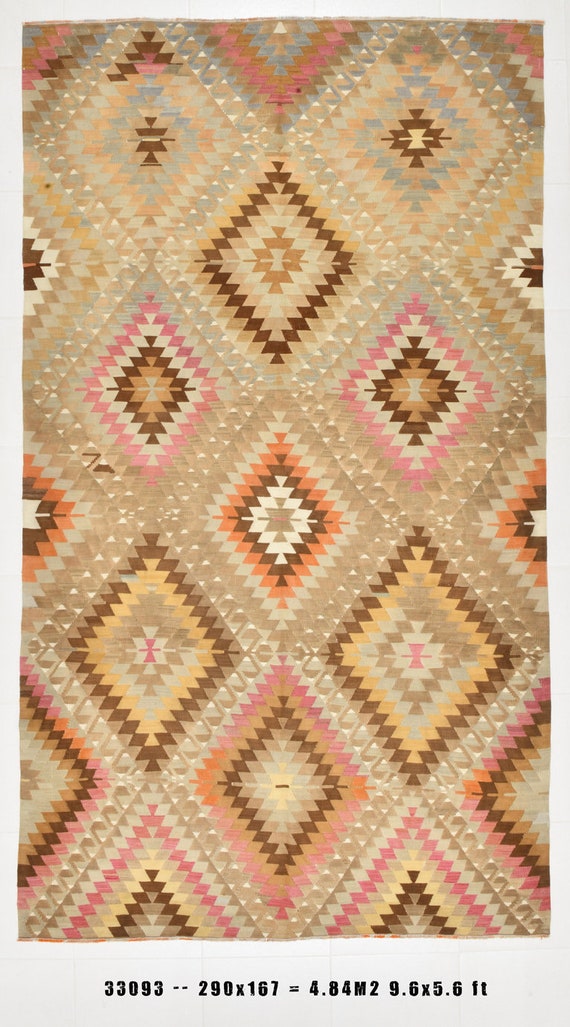 5x9 Area Rug, 5x9 TURKISH VINTAGE KILIM Rug, 5x9, Kilim Area Rug, Shades Of Brown Orange Kilim, 5x9 Rugs, Oushak Handmade Kilim, Anatolian