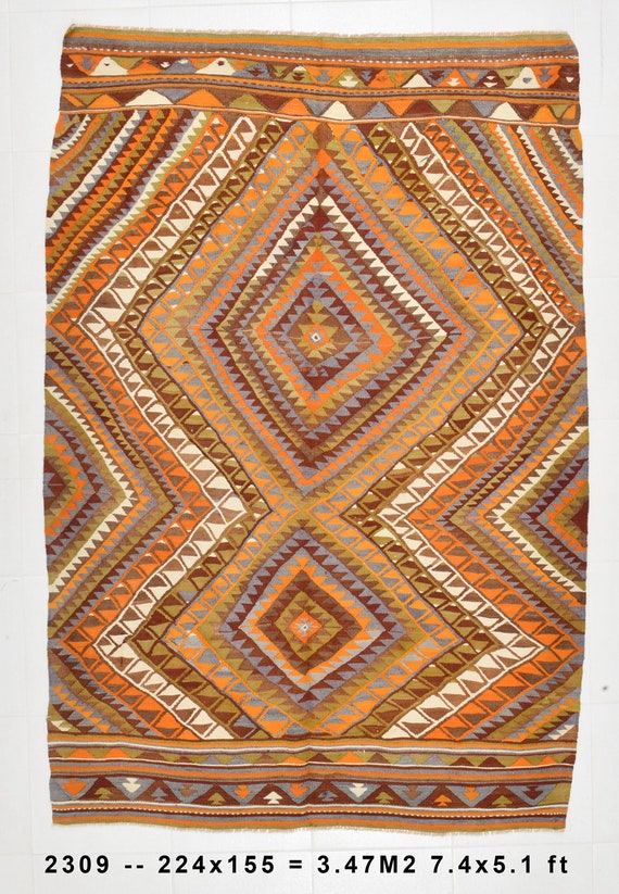 5x7 Area Rug, Kilim Rug 5x7, 5x7 TURKISH VINTAGE KILIM Rug, Shades Of Earth Tones Kilim. Geometric Anatolian Style, Turkish Kilim 5x7, 60s