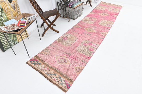 3x12 TURKISH VINTAGE RUG, Handmade Oushak Runner Rug, Farmhouse Floral Rug, Turkish Runner, Vintage Runner, Long Rug, Turkey Rug, 2.9x12.6