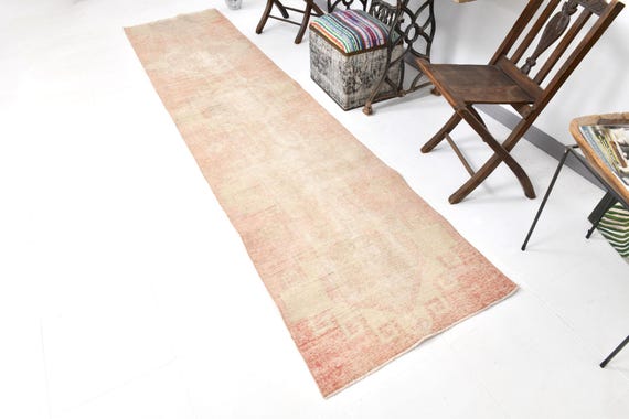 3x11 Unique Vintage Runner Rug, 3x11 Vintage Runner, 3x11 Rug, Hand Woven Wool Rug, 3x11 Unique Runner, Red & Beige Rug, Rug For hallway