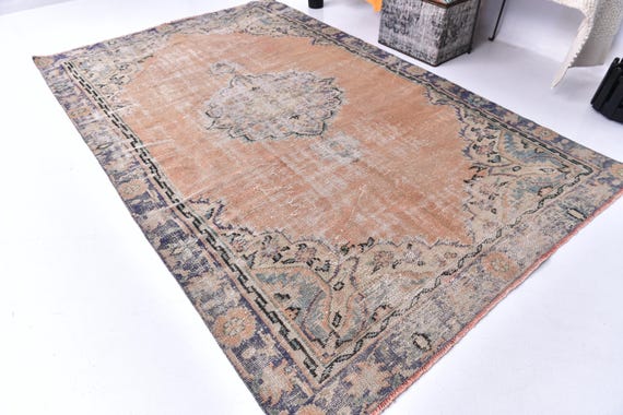 6x9 Area Rug, 6x9 Faded Vintage, 6x9 BEIGE & PEACH VINTAGE Rug, 6x9, Oushak Handmade Rug, 6x9 Rug, Classic Oriental Style, Rug For Bedroom