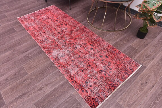 2x6 Vintage Turkish Runner Rug, 2x6 Red Black Floral Hallway Rug, 2x6 Distressed Oriental Runner, 2x6 Hallway Runner Rug, 2x6 Doorway Rug