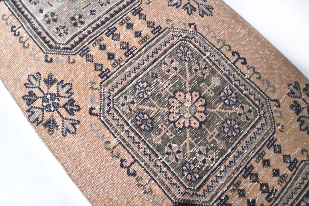 2x12 Navy Blue Orange Turkish Runner Rug - 2x12 Blue Geometric Turkish ...
