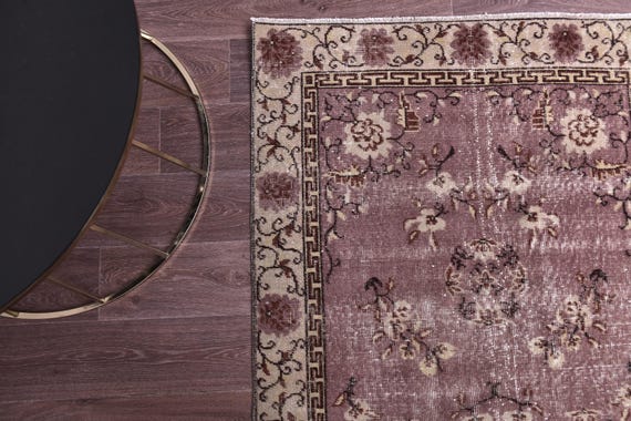 4x7 Vintage Purple Rug, Purple Cream Color, 4x7 Floral Area Rug, Handmade Area Rug, 4x7 Rug, Bedroom Rug, Turkish Accent Rug, Area Rug