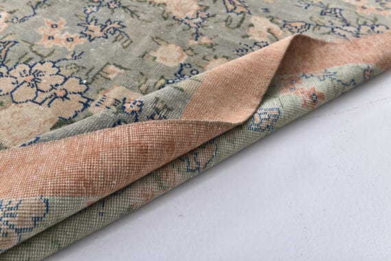 4x7 Vintage Pastel Accent Rug, 4x7 Distressed Floral Persian Style Rug, Green Terracotta Color, Living Room Bedroom Decor, Botanical Design