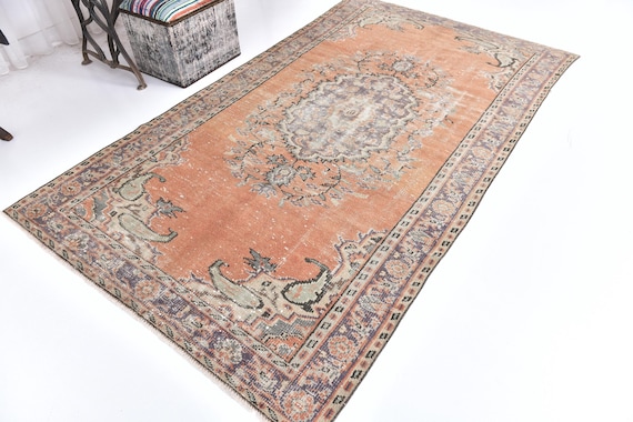 5x9 Vintage Turkish Oushak Rug, 5x9 Distressed Orange Medallion Rug, Boho Home Decor, 5x9 Antique Persian Style Area Rug, 5x9 Oriental Rug